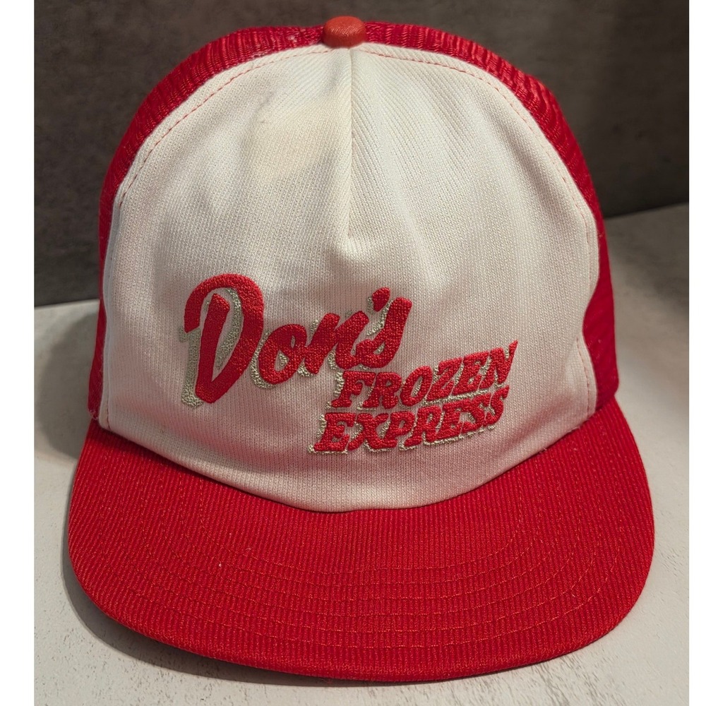Vintage Dons Frozen Express Trucker Hat Red White Mesh Snapback Made in USA